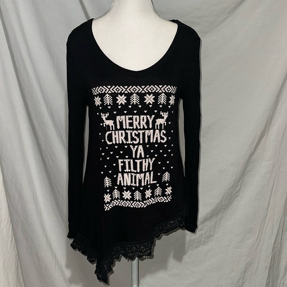 my LAnd Tops - small / medium black & white movie quote long sleeve top girly / feminine